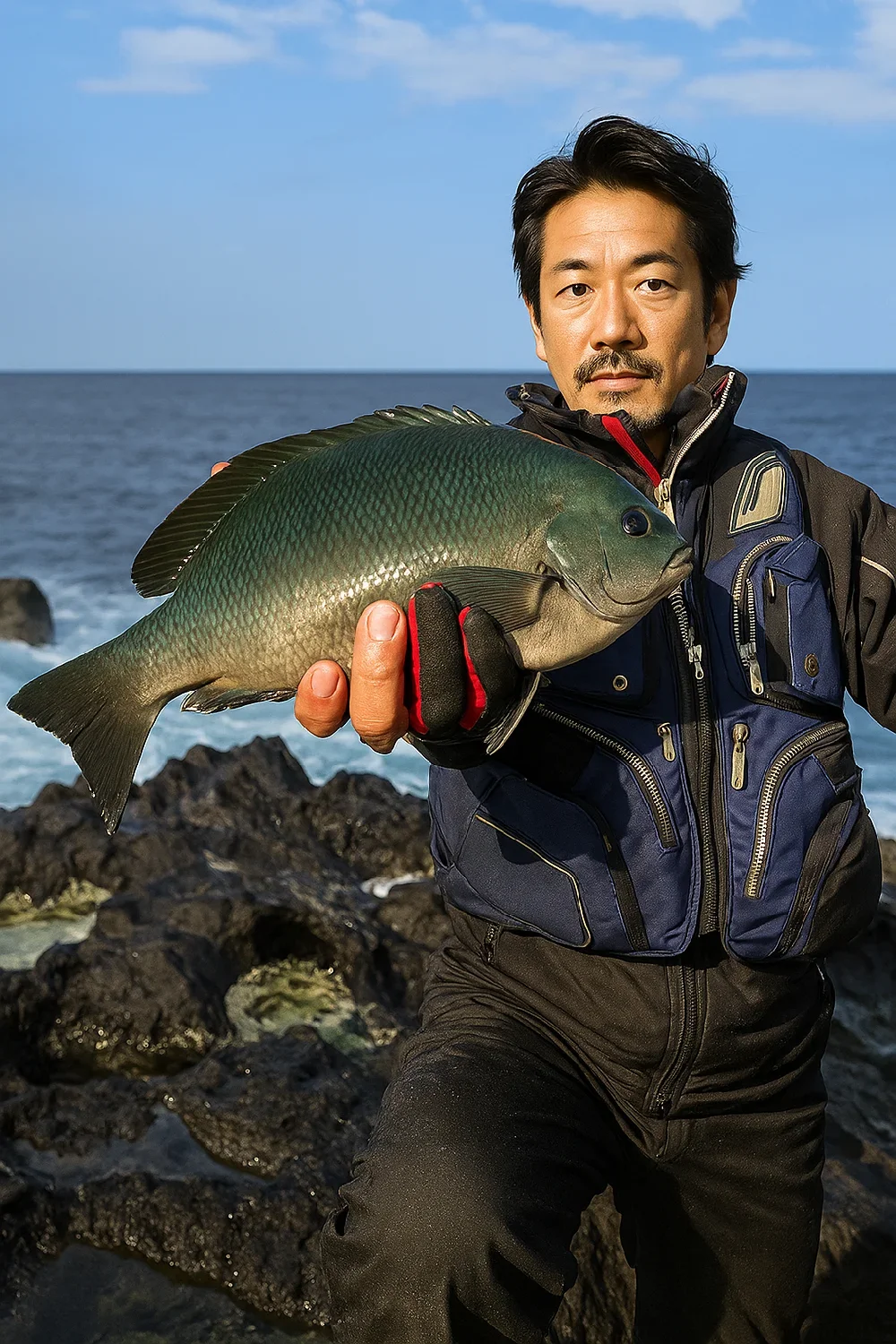 三宅島下根岬でメジナを釣る佐々木