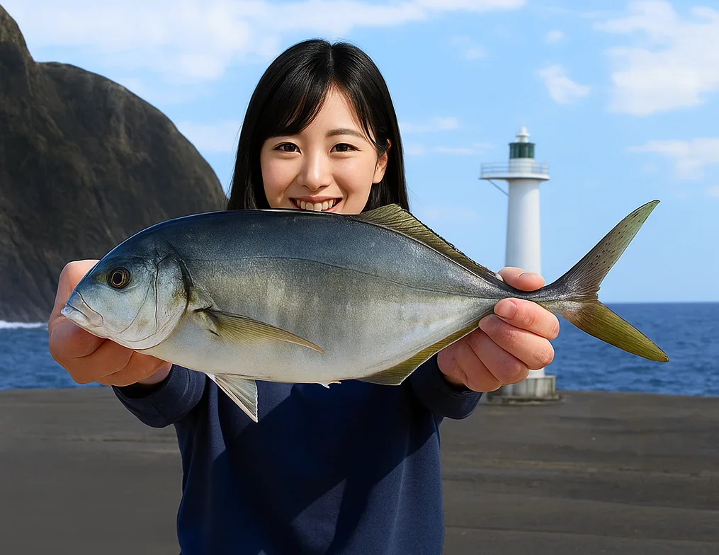 八丈島藍ヶ江港でシマアジを釣る黒川