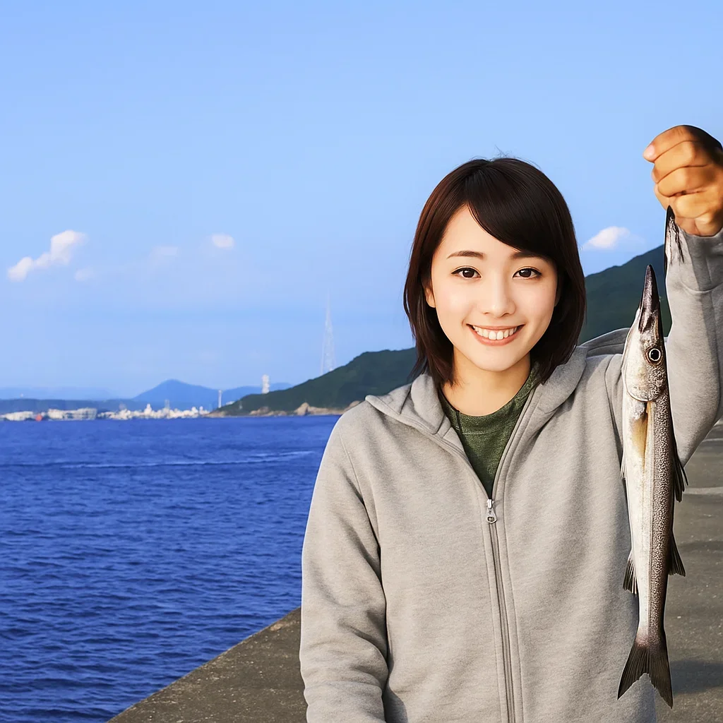 戸坂漁港でカマスの釣果を得た西岡
