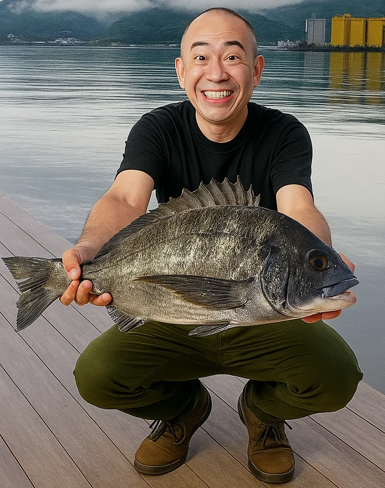 由良海つり公園でチヌを釣るがんだま君