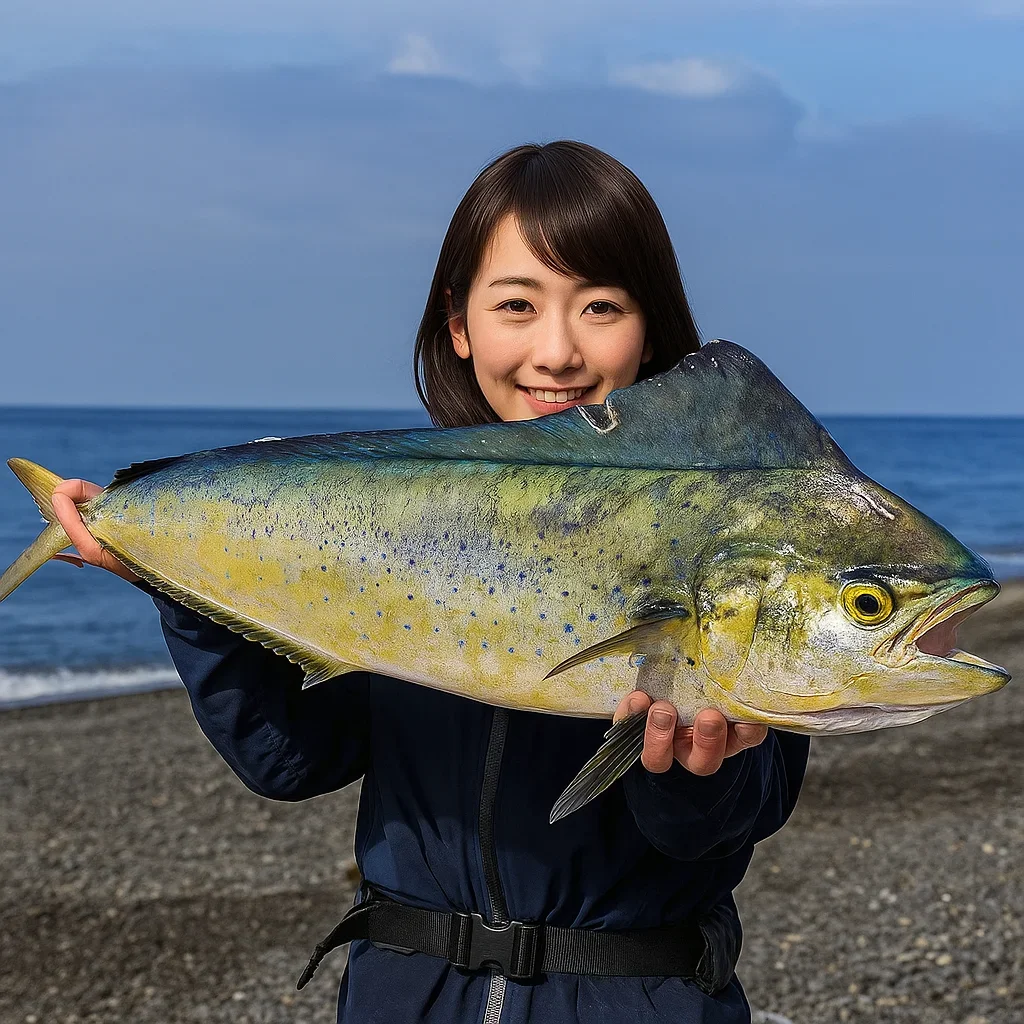 七里御浜でシイラを釣る西岡