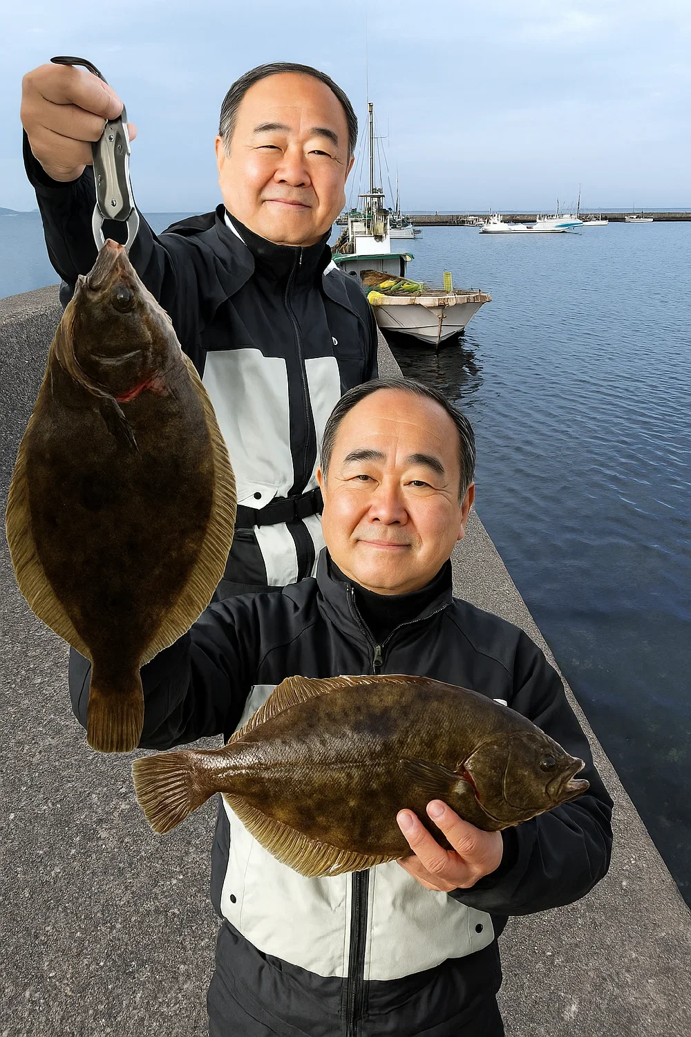 金田漁港でカレイを釣る持田