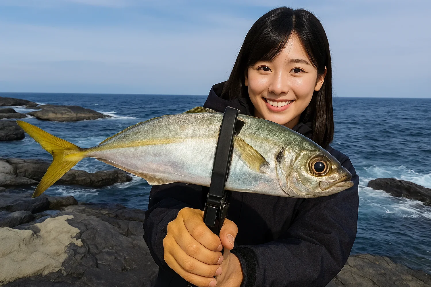 剣崎でアジを釣る黒川