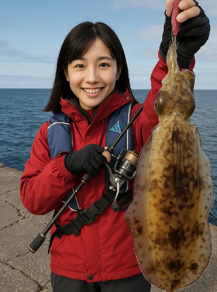 米神堤防でアオリイカを釣る黒川