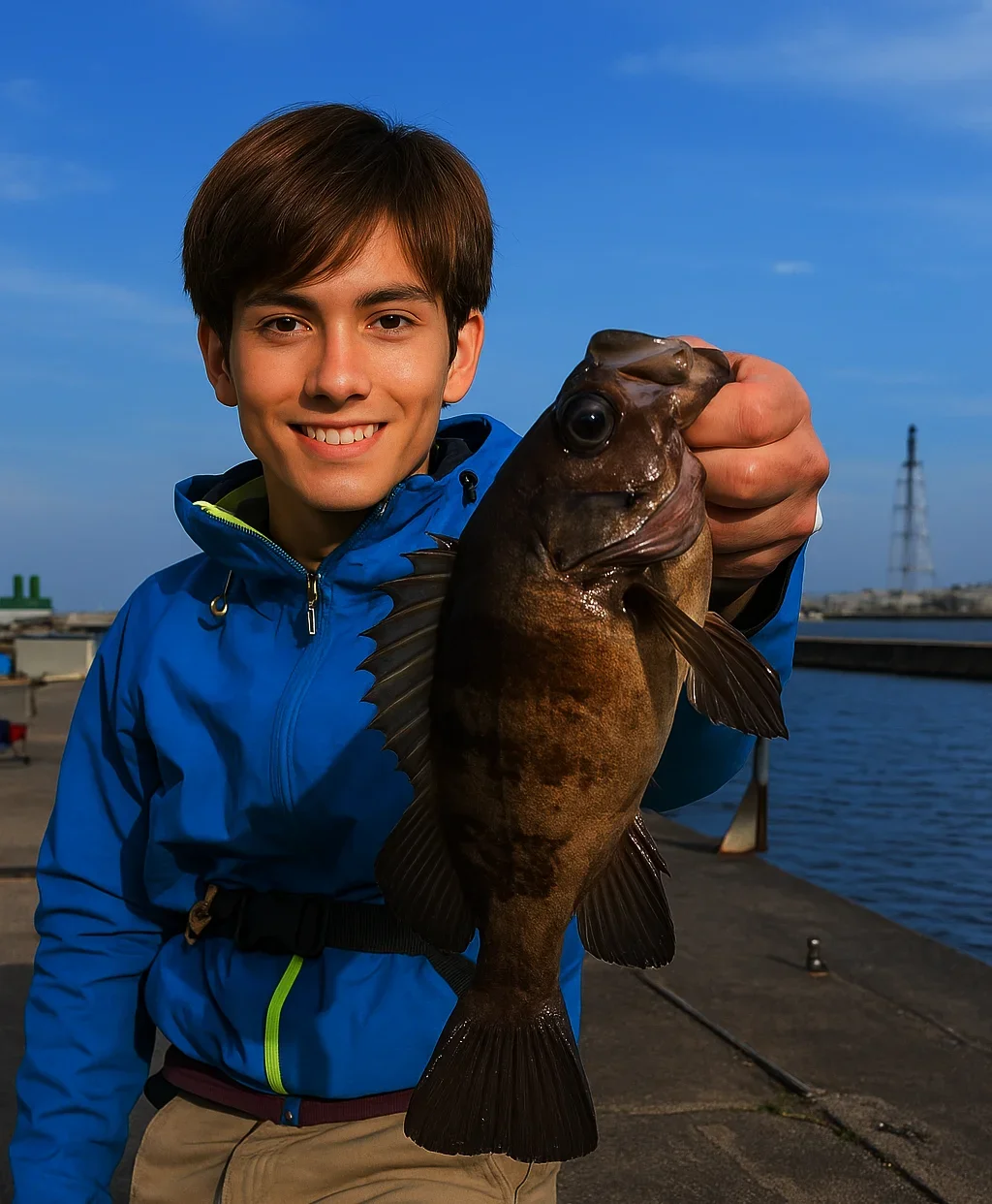 久里浜港でメバルを釣る久良木
