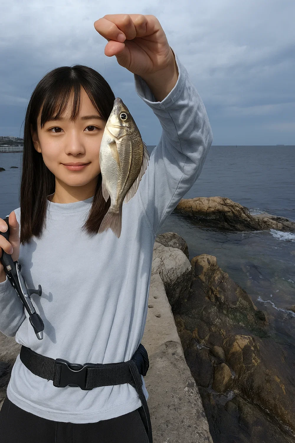 燈明崎でウミタナゴを釣る国生