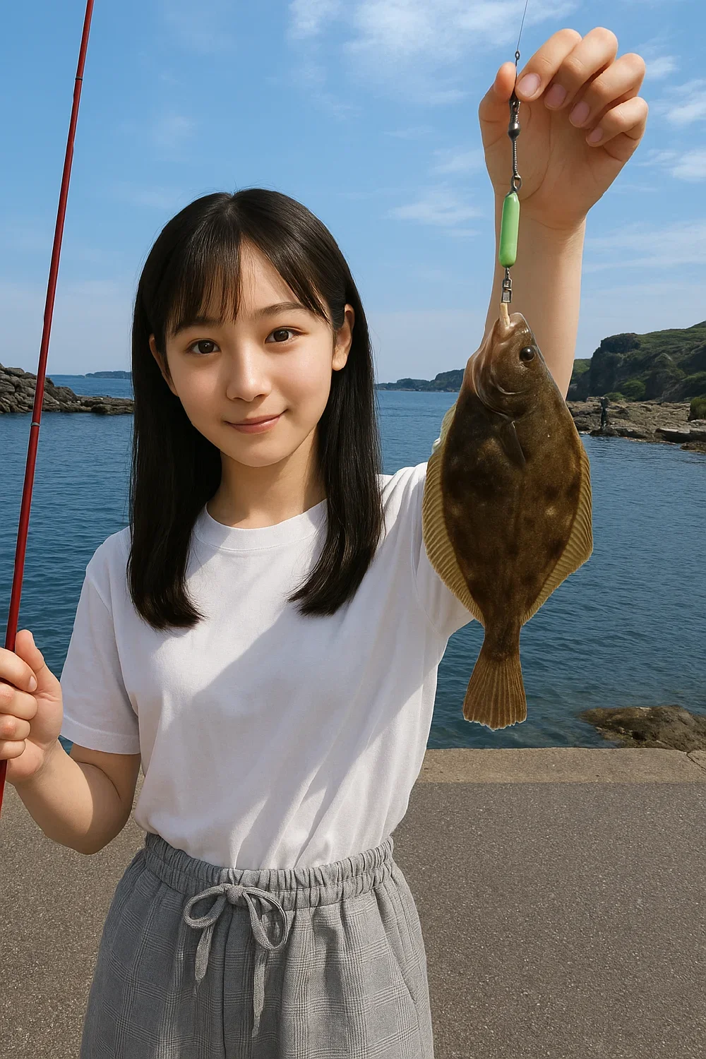 宮川港でカレイを釣る国生