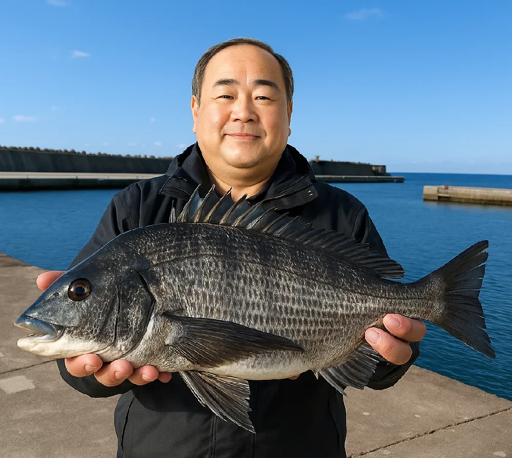 平塚新港でクロダイを釣る持田