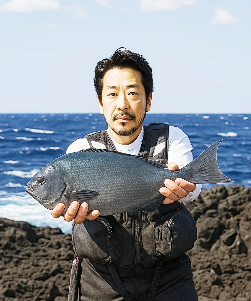 八丈島船戸鼻でメジナを釣る佐々木