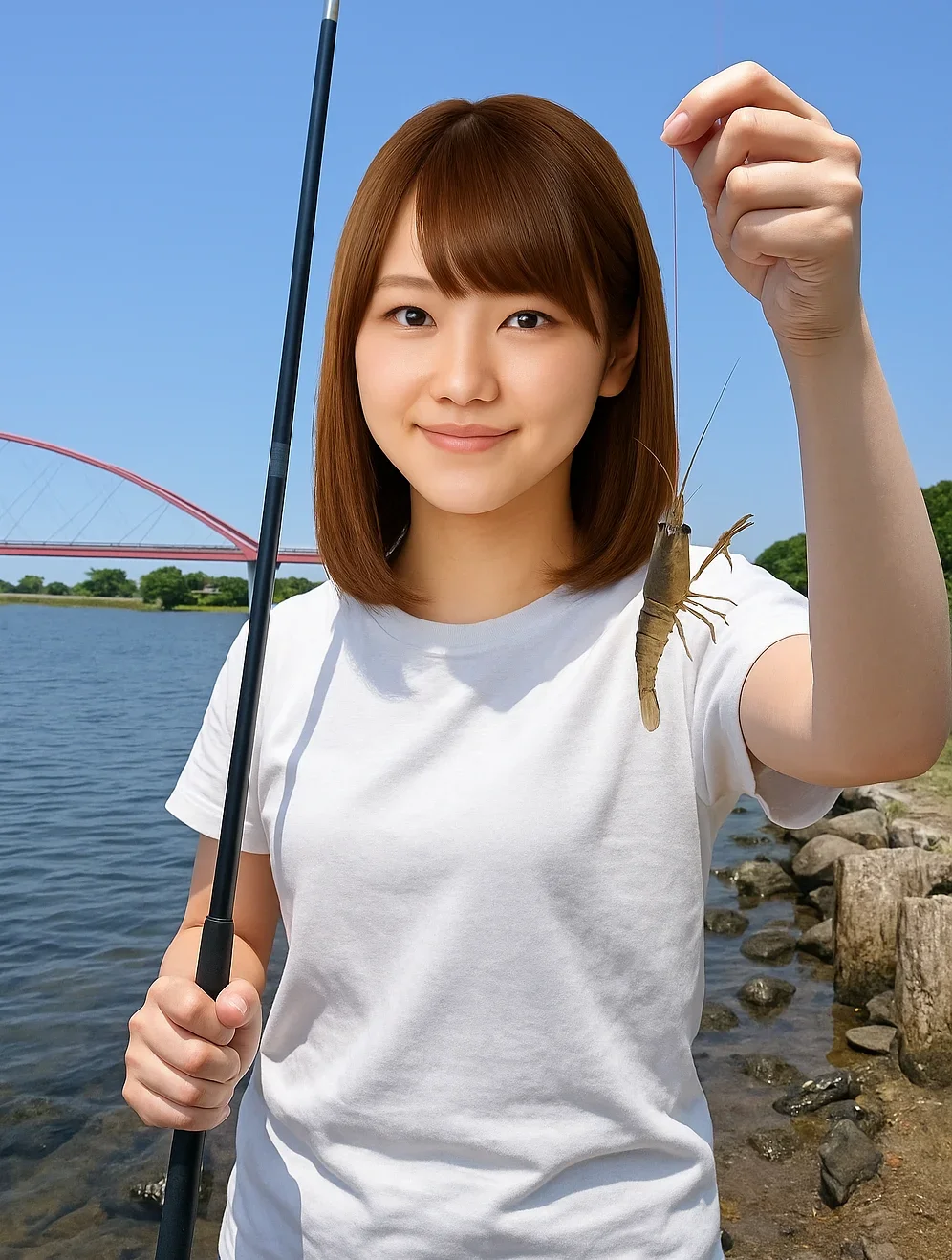 都田川みをつくし橋周辺で手長エビを釣る山際