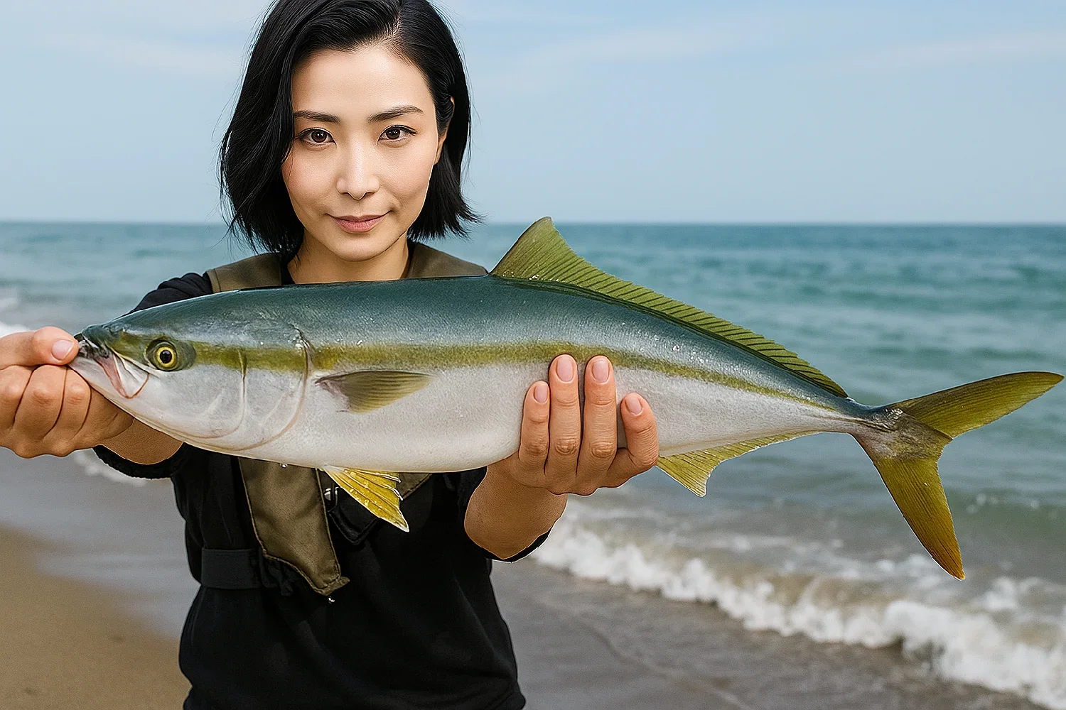 七里御浜でハマチを釣る八重田