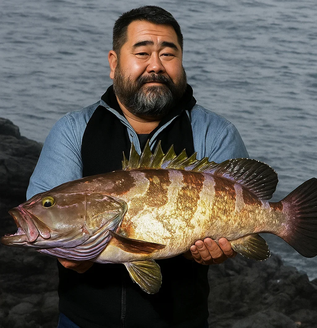 伊豆大島千波崎でクエを釣る楢崎