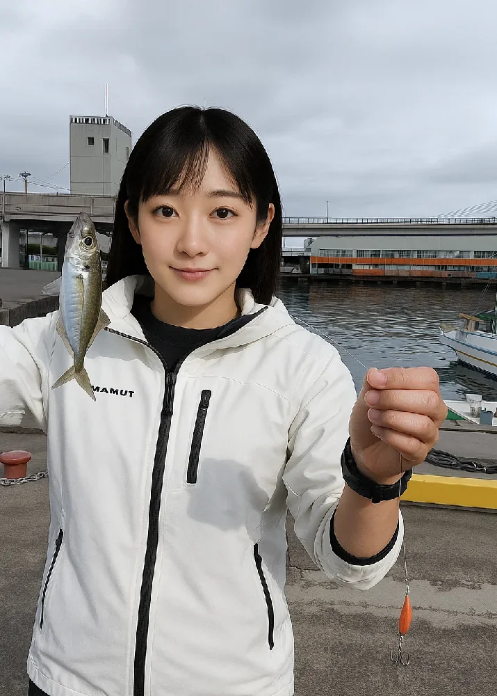 早川港でアジを釣る国生