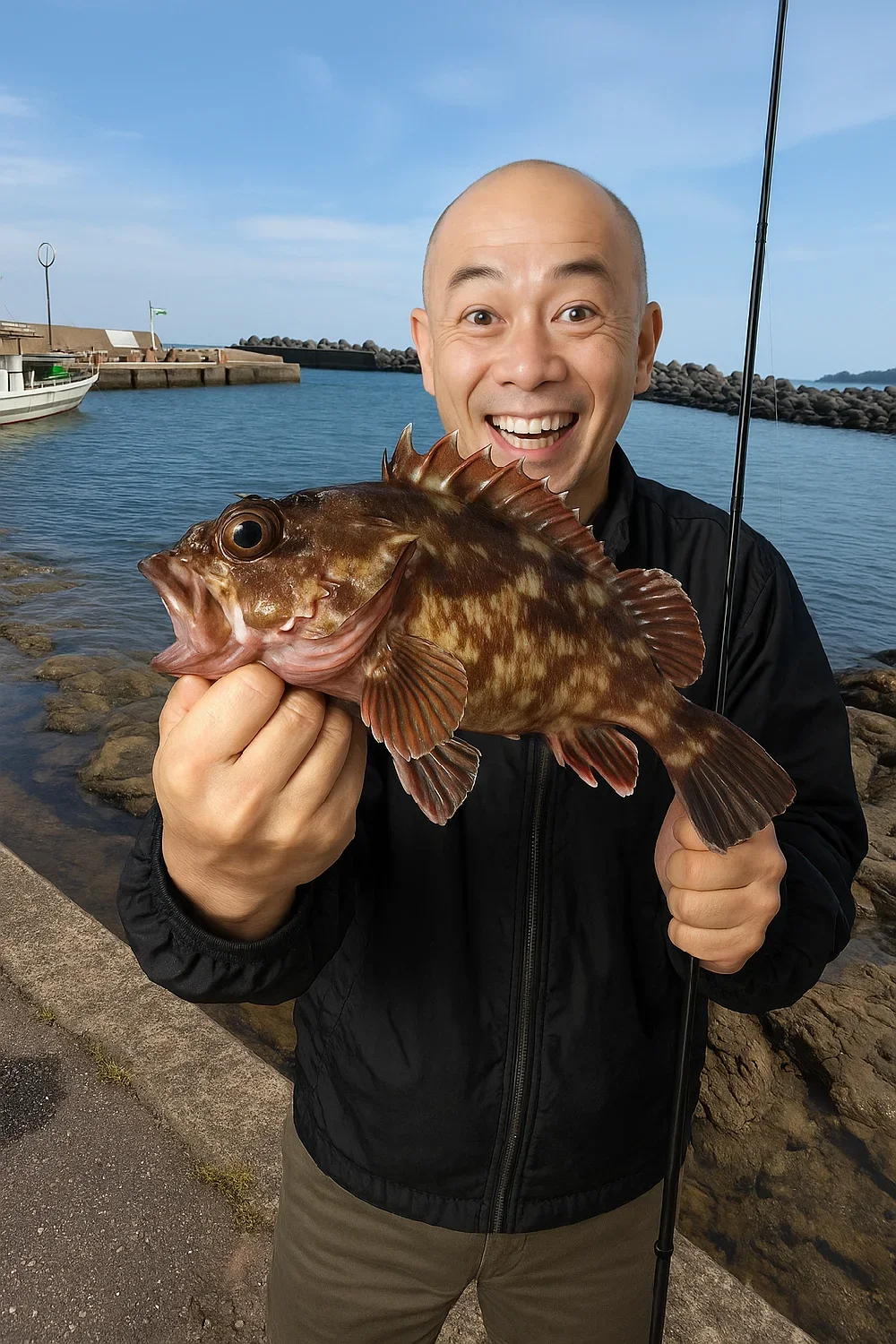 宮川港でカサゴを釣るがんだま君