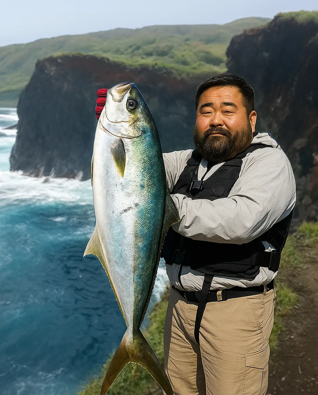三宅島サタドー岬でヒラマサを釣る楢崎
