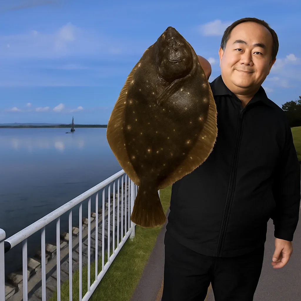 浜名湖中之島でカレイを釣る持田