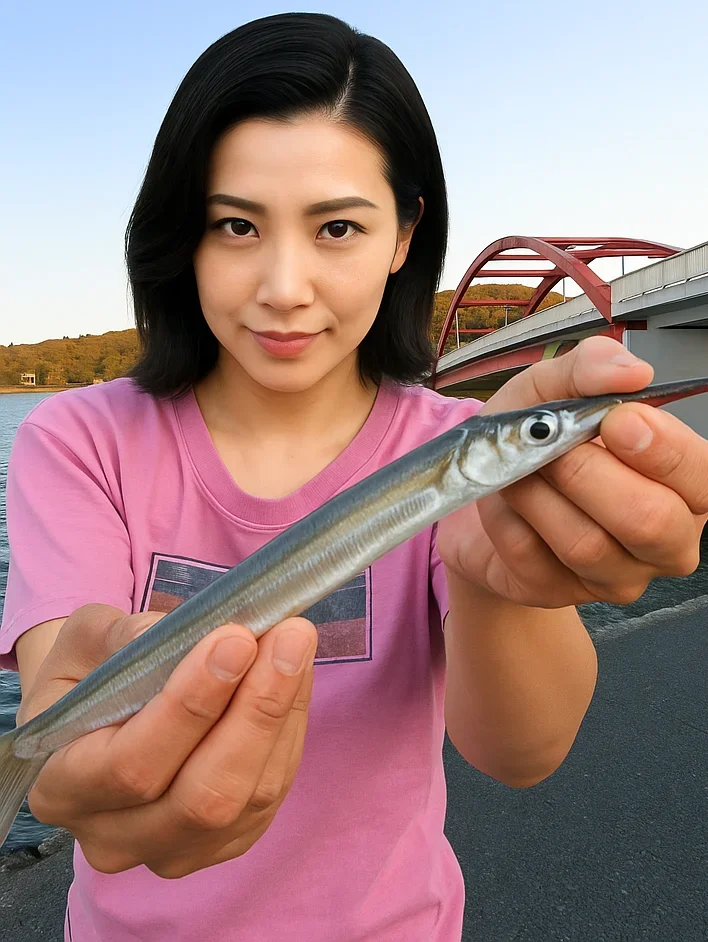 瀬戸橋周辺でサヨリを釣る八重田