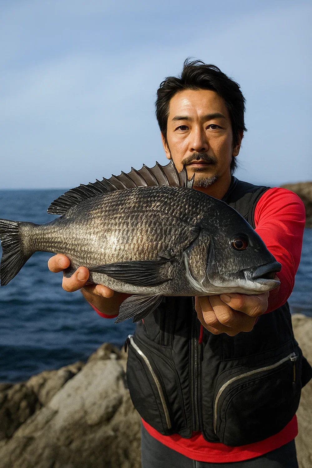 荒崎でクロダイを釣る佐々木