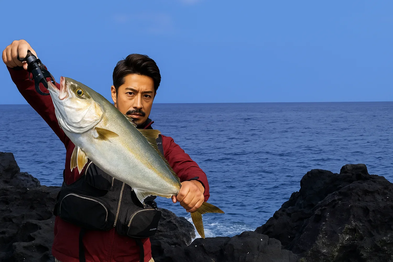 三宅島でカンパチを釣る広岡