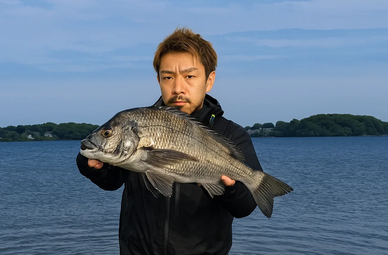 猪鼻湖でクロダイを釣る広岡