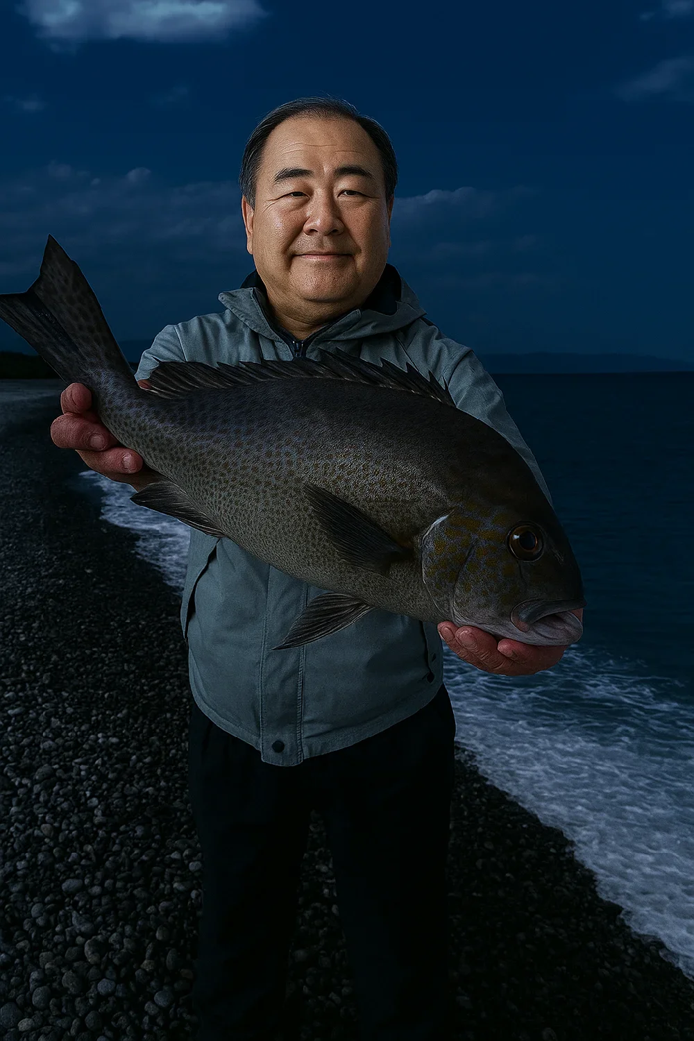 七里御浜でコロダイを釣る持田