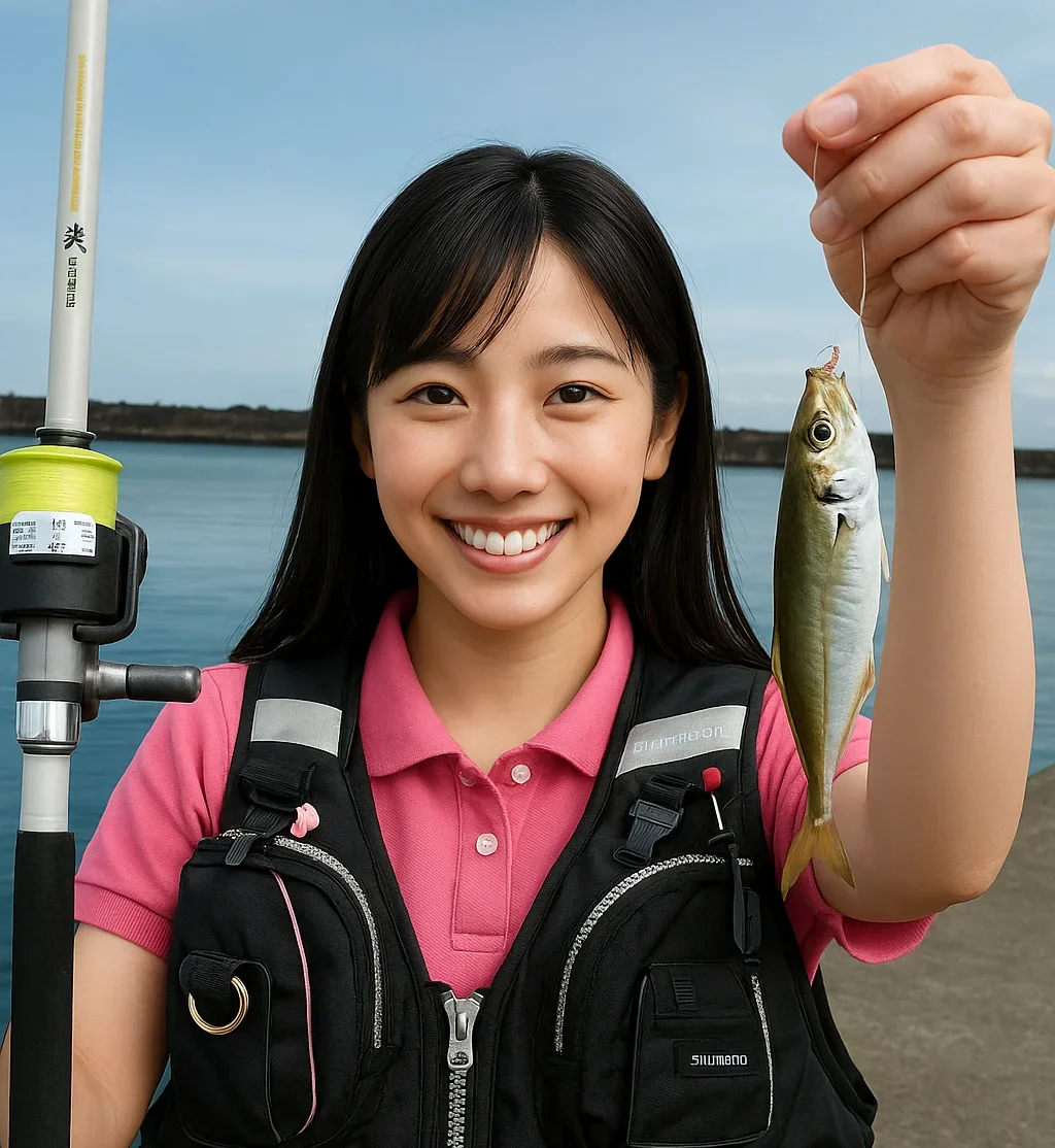 福田漁港でアジを釣る黒川