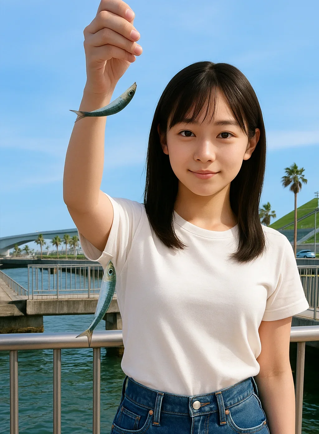 新居海釣り公園でイワシを釣る国生