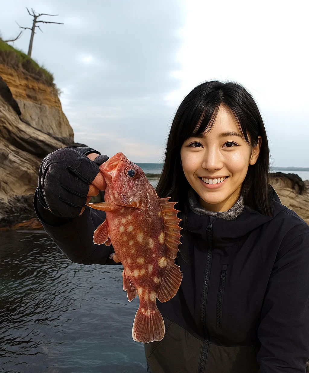 荒崎でカサゴを釣る黒川
