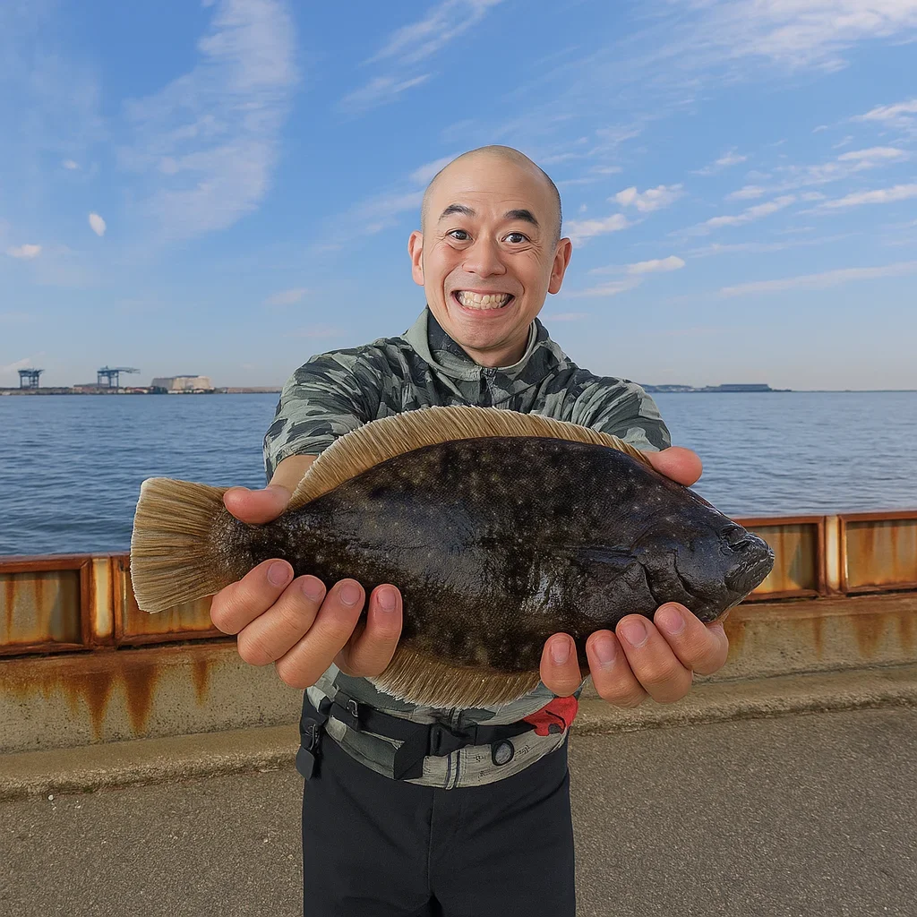 城南島海浜公園でカレイを釣るがんだま君