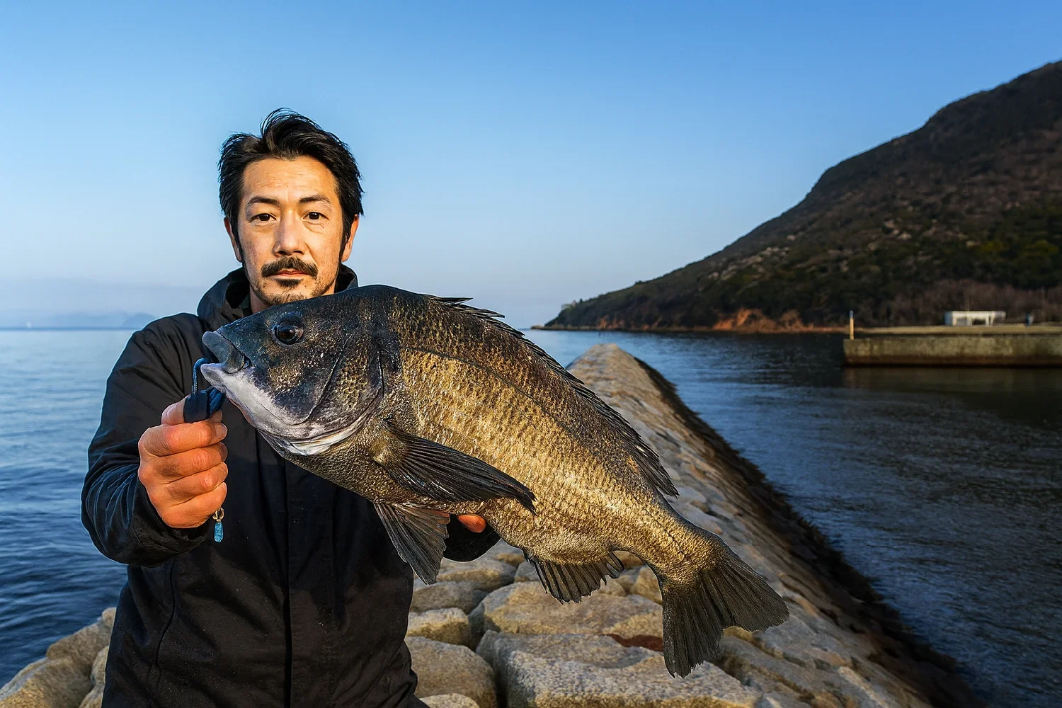 浦生漁港でチヌの釣果を得た佐々木
