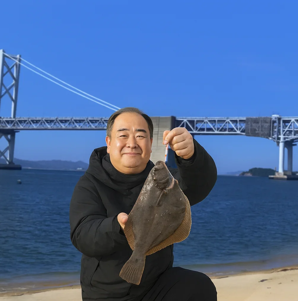 沙弥島でカレイの釣果を得た持田