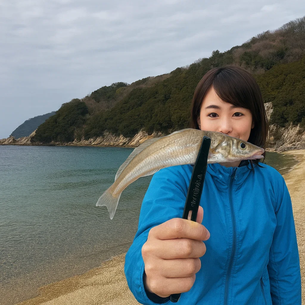 仁老浜でキスの釣果を得た西岡