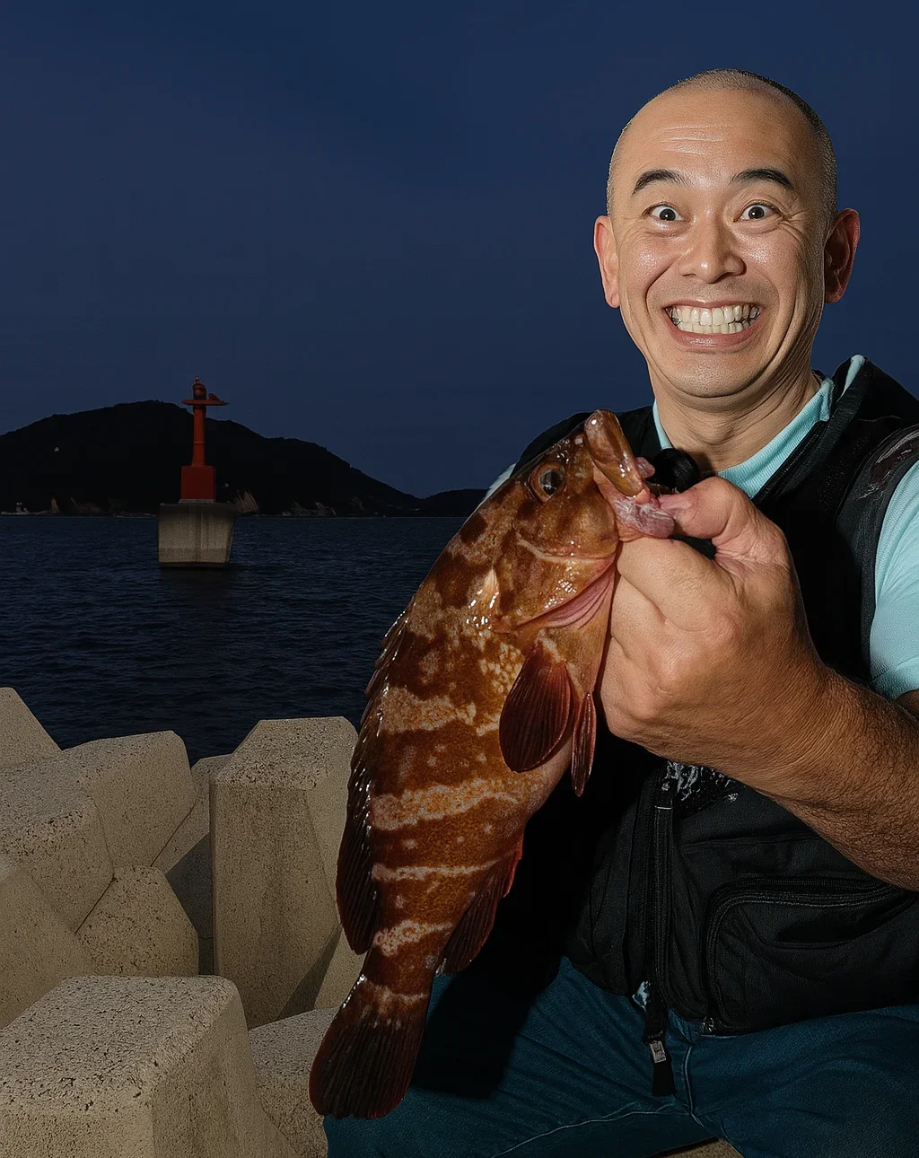 田島でアコウを釣るがんだま君
