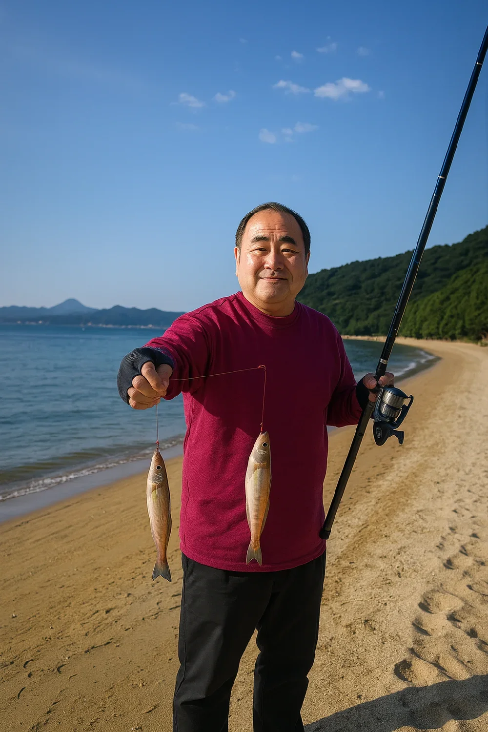 横島でキスを釣る持田
