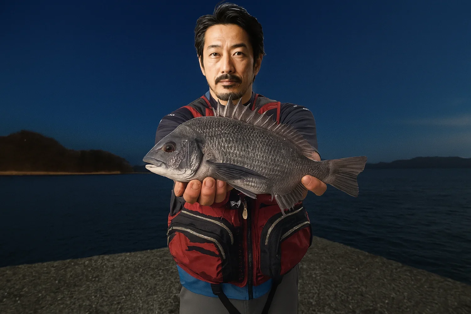 明神の波止でチヌを釣る佐々木