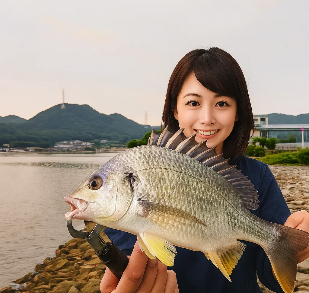 児島湾締切堤防でキビレを釣る西岡