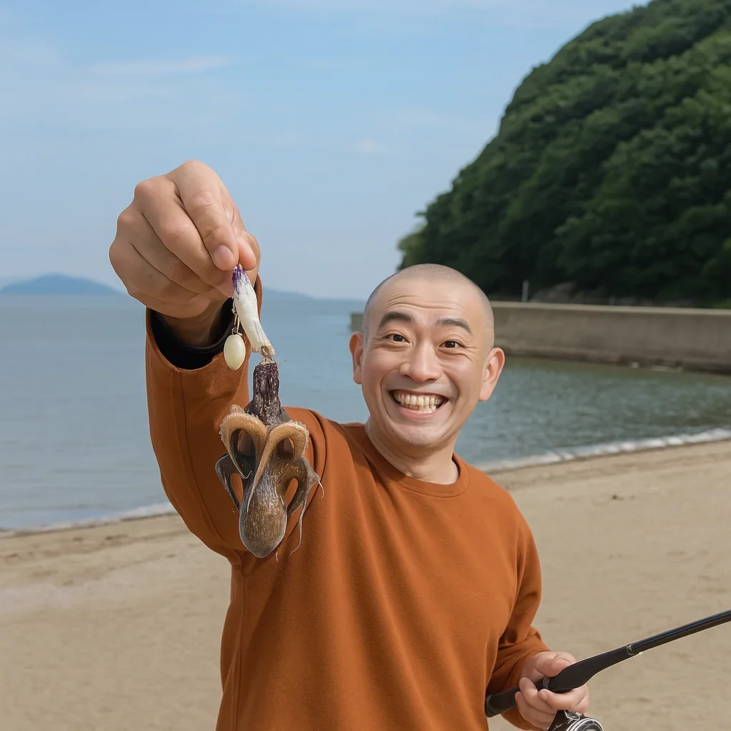 青佐鼻海岸でイイダコを釣るがんだま君
