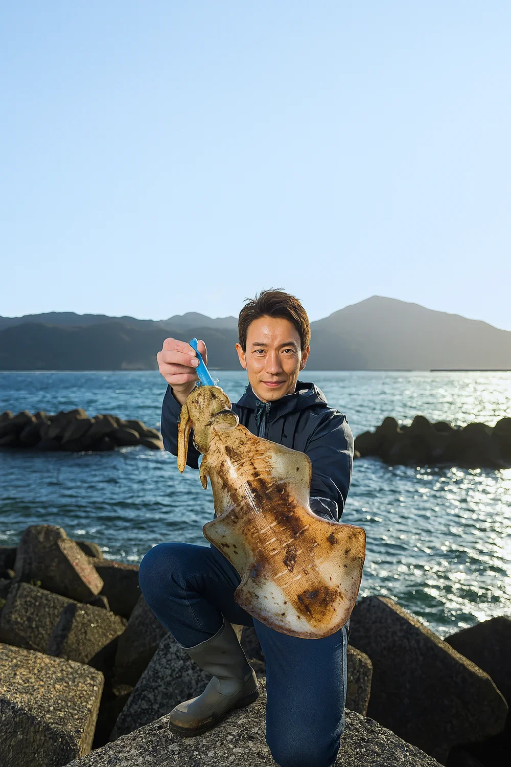 十六島港でアオリイカを釣る亀岡