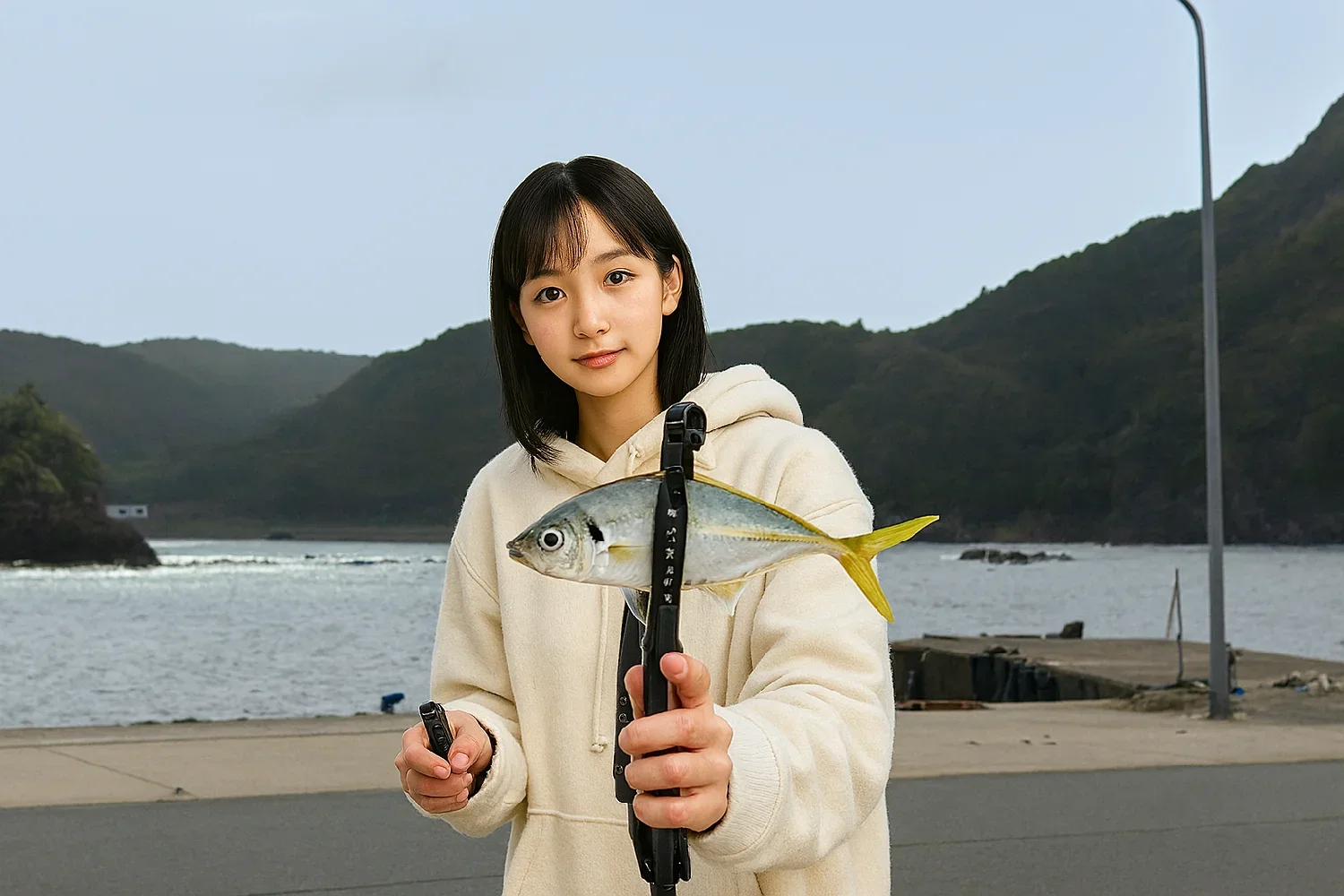 五十猛漁港でアジを釣る国生