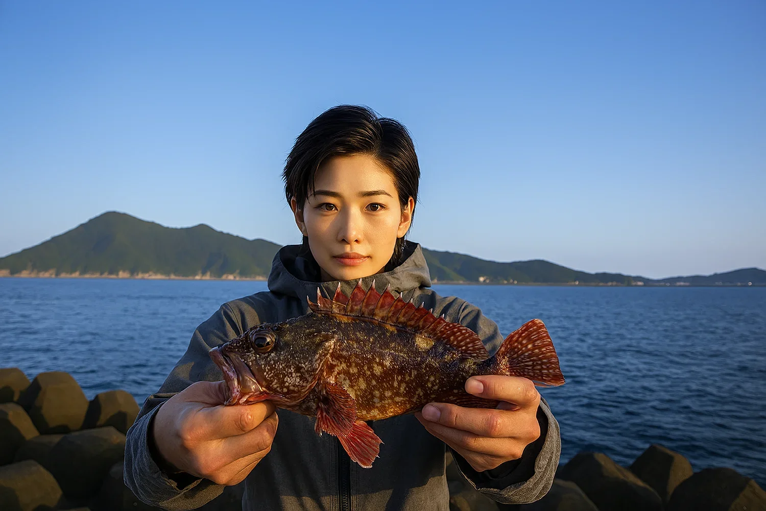 黄波戸漁港でカサゴを釣る佐伯