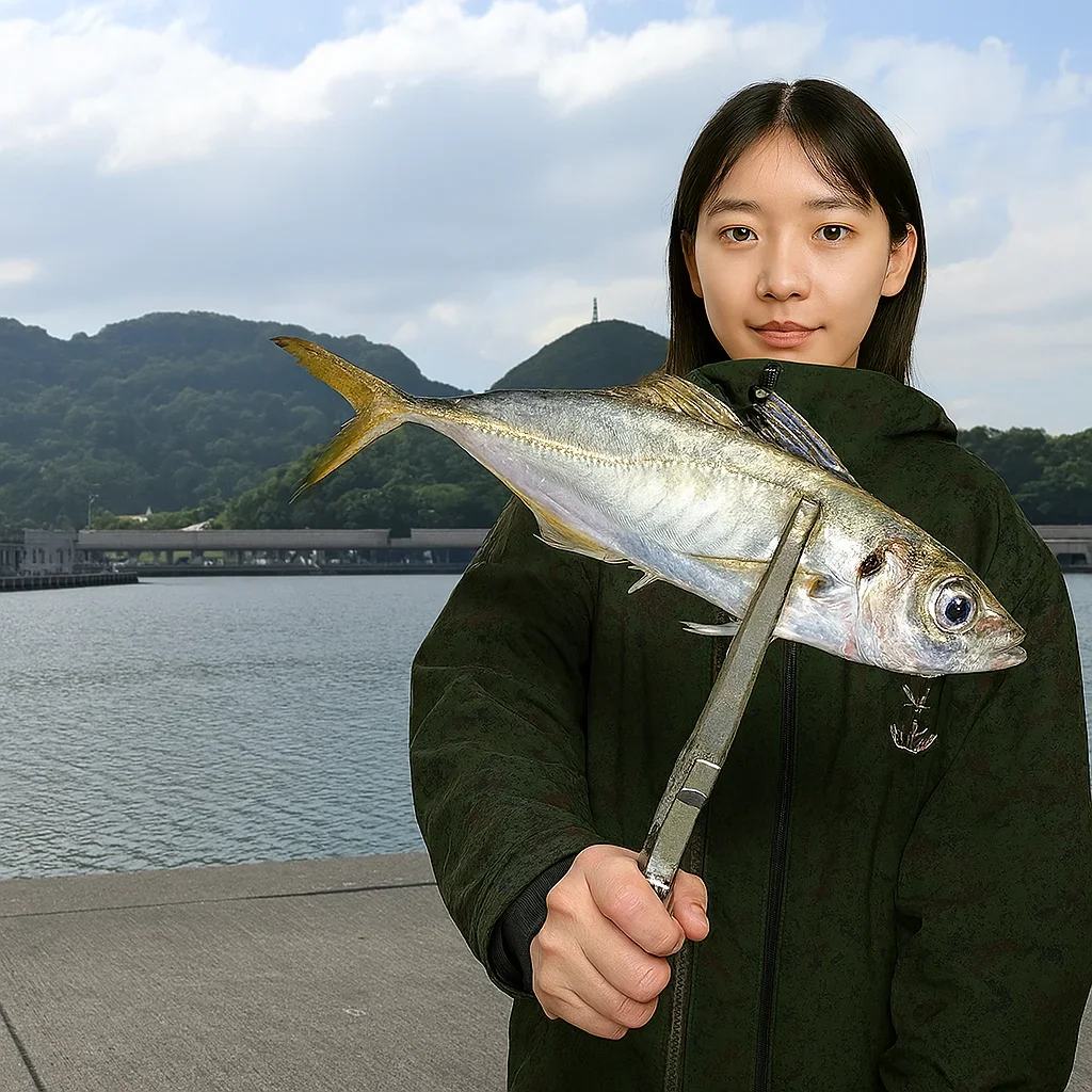 萩港でアジを釣る森永