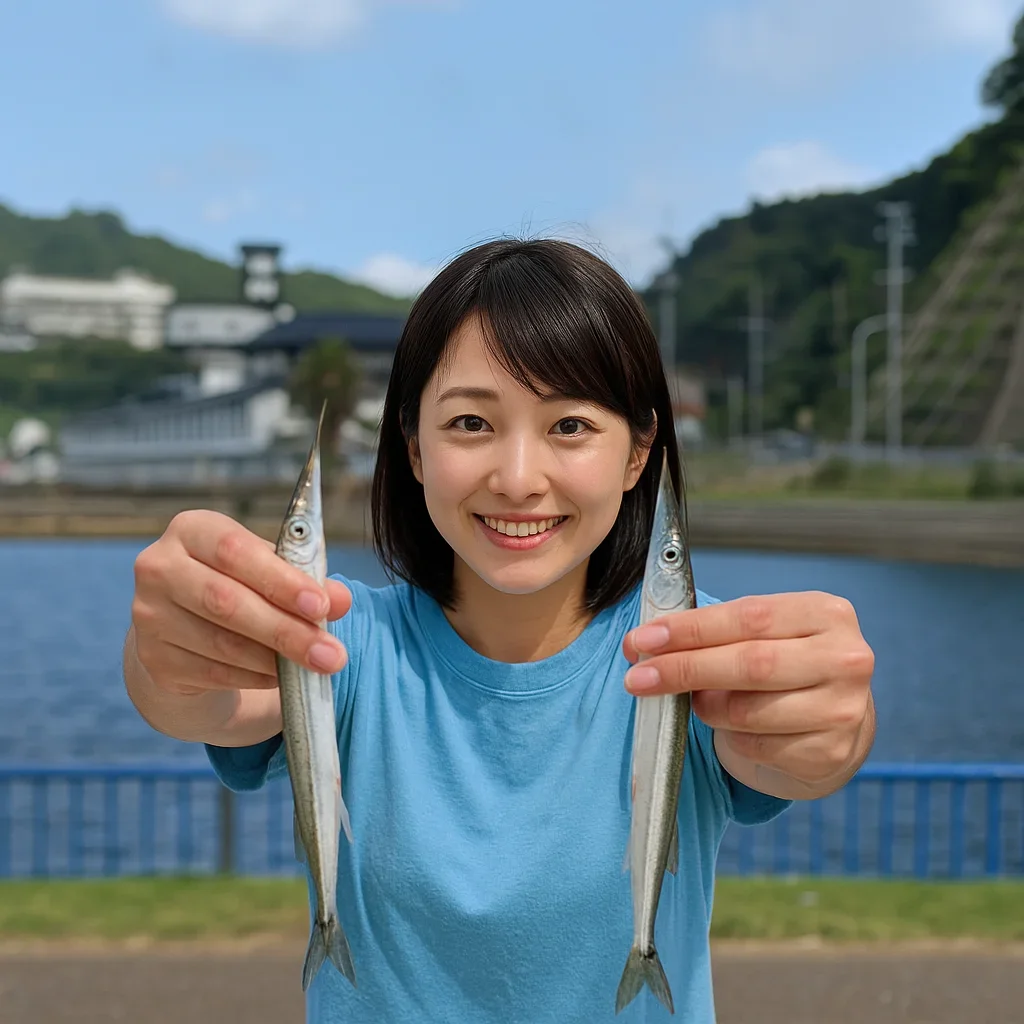 マリーナ萩でサヨリを釣る西岡
