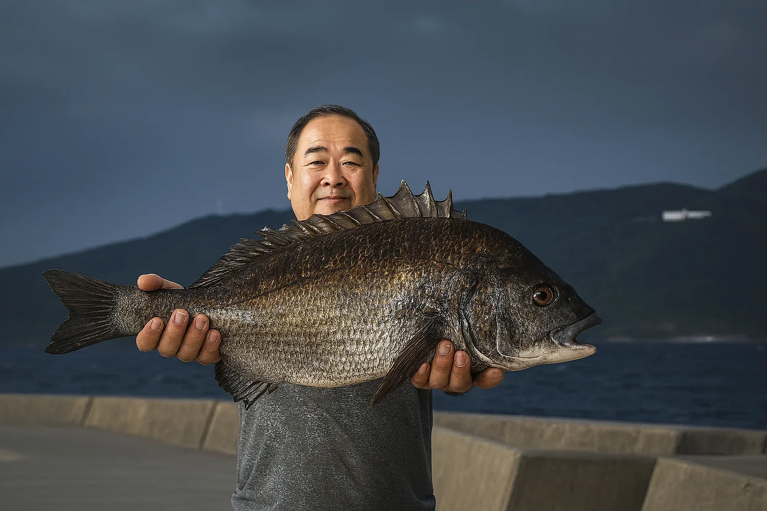 上関港でチヌを釣る持田
