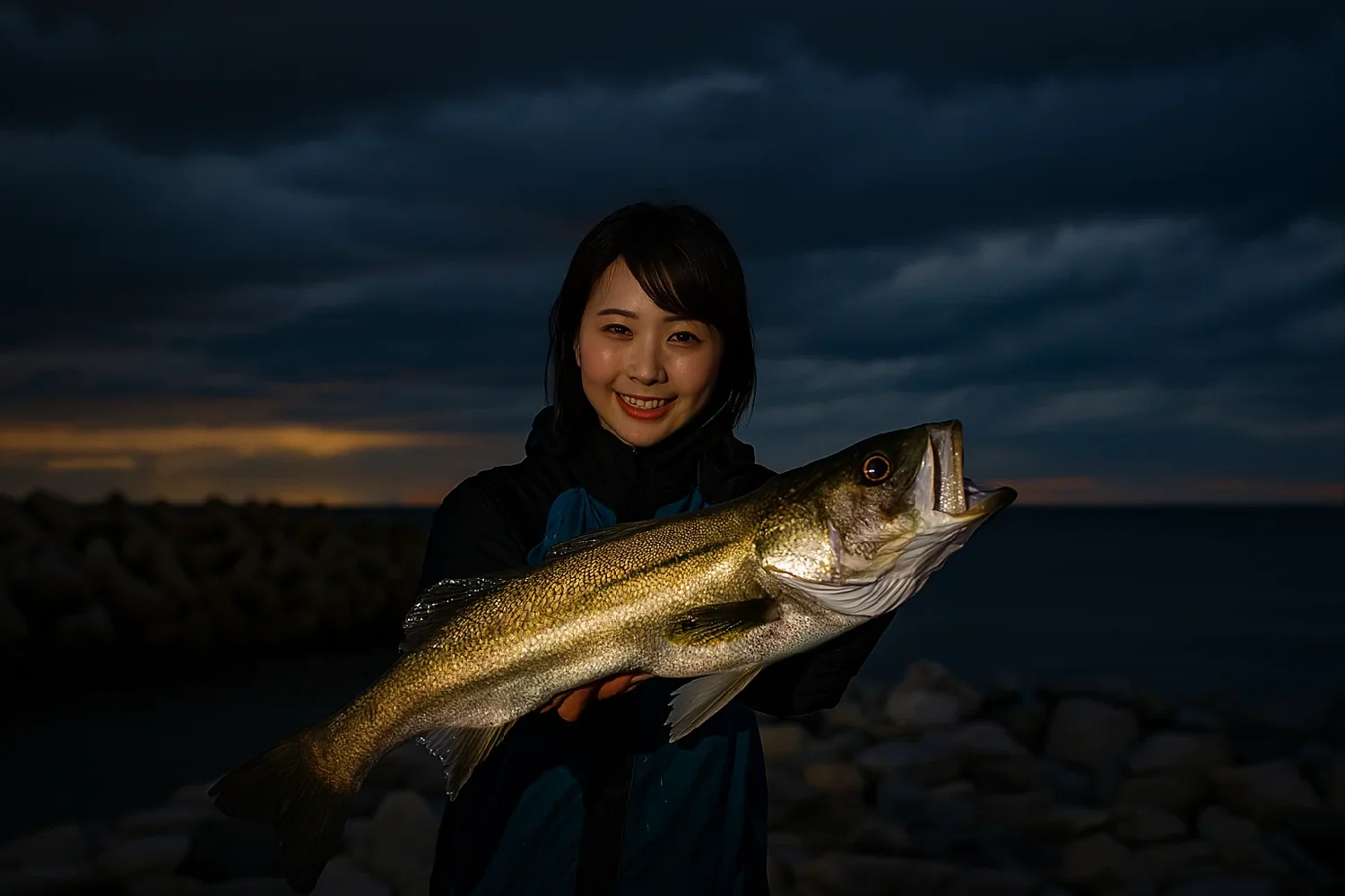 児島湖でシーバスを釣る西岡