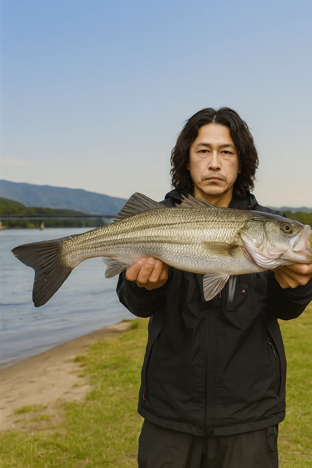 吉井川でシーバスを釣る岸本
