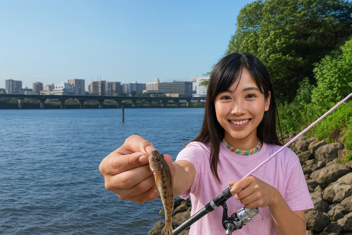 大井ふ頭中央海浜公園でハゼを釣る黒川