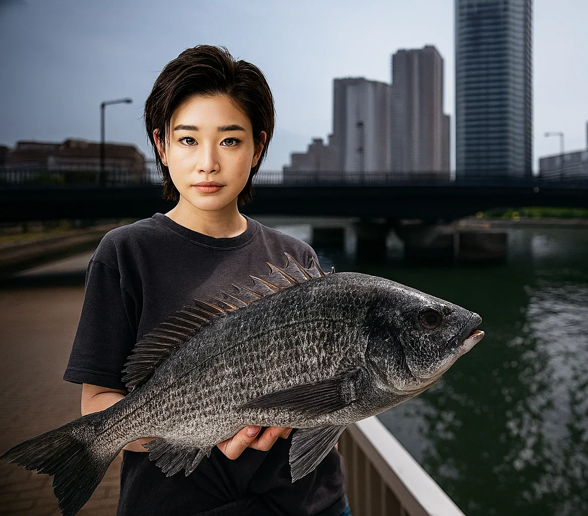 辰巳運河でクロダイを釣る佐伯
