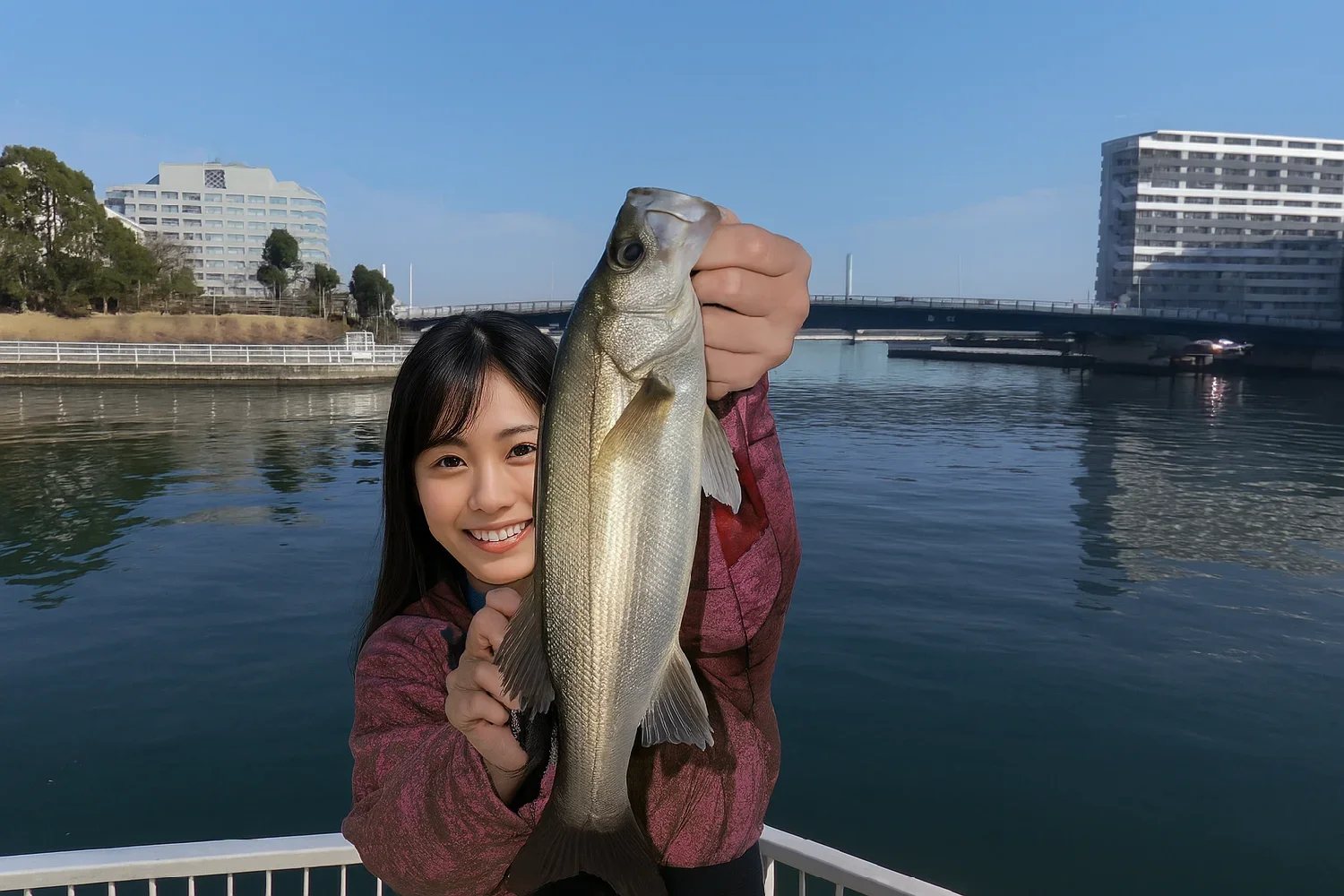潮見さざなみ公園でセイゴを釣る黒川