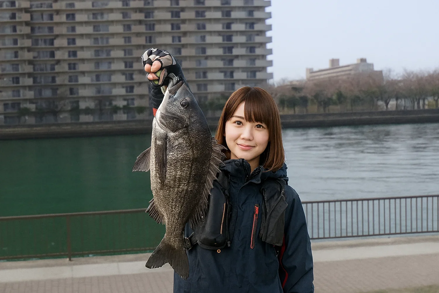 豊洲運河でクロダイを釣る山際