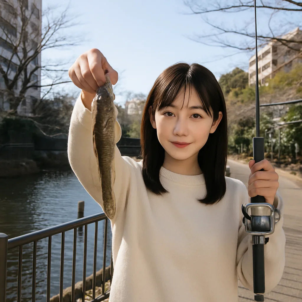 仙台堀川でハゼを釣る国生